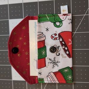 Christmas Gift Card Holder Reusable Lined Fabric Washable Snaps Closed